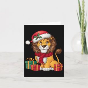 Lion Lover Xmas Holiday Santa Lion Christmas Card