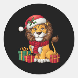 Lion Lover Xmas Holiday Santa Lion Christmas Classic Round Sticker