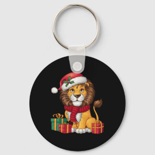 Lion Lover Xmas Holiday Santa Lion Christmas Key Ring