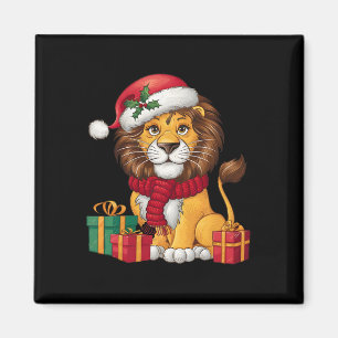 Lion Lover Xmas Holiday Santa Lion Christmas  Magnet