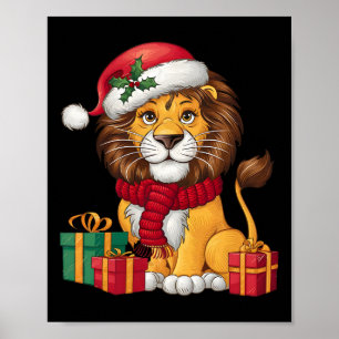 Lion Lover Xmas Holiday Santa Lion Christmas Poster
