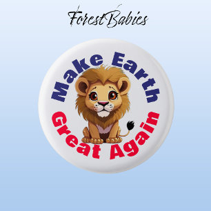 Lion, Make Earth Great Again, Cute Environmental 3 Cm Round Badge