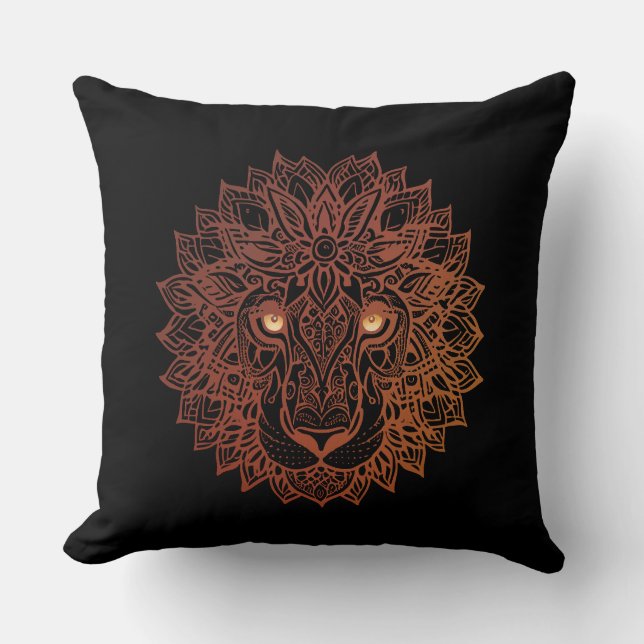 Lion Mandala Ornamental, Hand Drawn Lion Mandala Cushion (Front)
