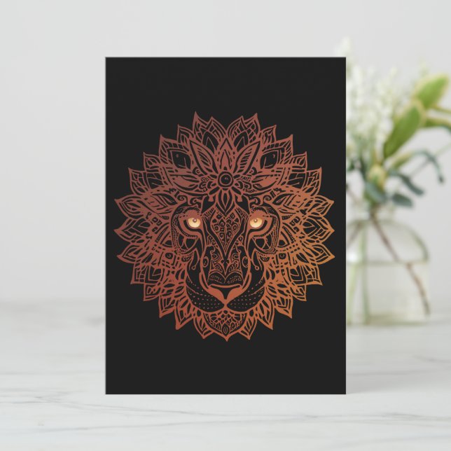 Lion Mandala Ornamental, Hand Drawn Lion Mandala Thank You Card (Standing Front)