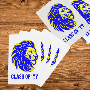Lion Mascot Blue Yellow and White Graduation Party Playing Cards