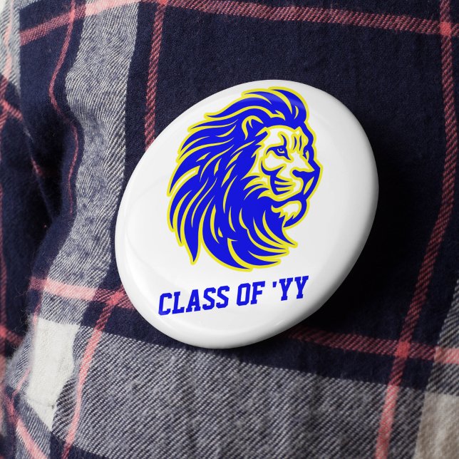 Lion Mascot Blue Yellow and White Spirit Button (Creator Uploaded)