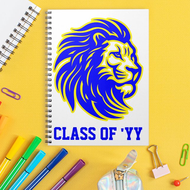 Lion Mascot Blue Yellow Senior Class Pride Notebook (Creator Uploaded)
