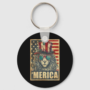 Lion Merica Vintage American Flag 4th Of July Key Ring
