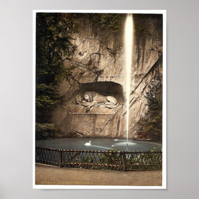 Lion Monument, and fountain, Lucerne, Switzerland Poster (Front)