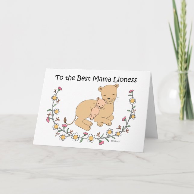 Lion Mother and cub to the best mama lioness Card (Front)