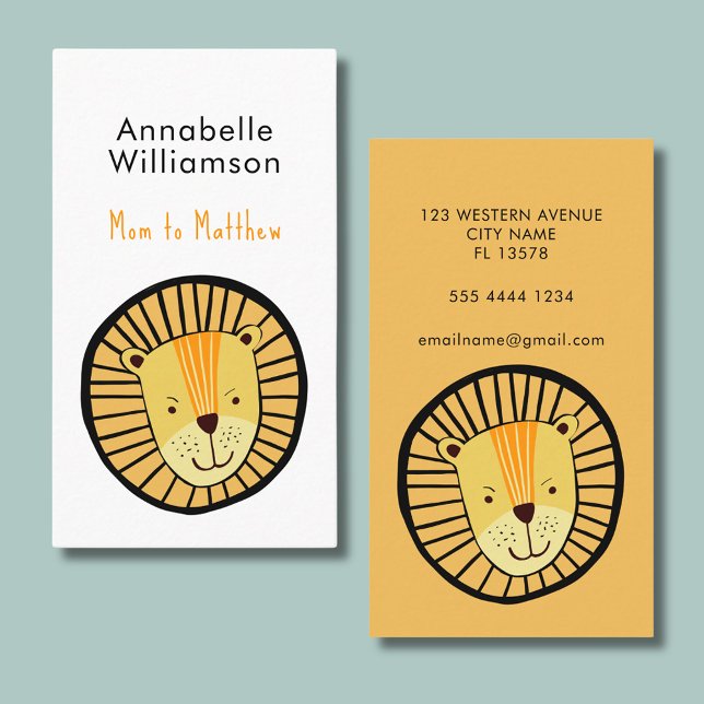 Lion mummy calling card (Mommy calling card with lion design. Perfect for new school friends, parent networking & play dates.)
