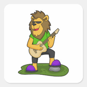 Lion Musician Guitar Music Square Sticker