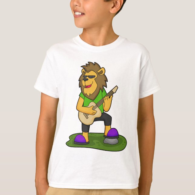 Lion Musician Guitar Music T-Shirt (Front)