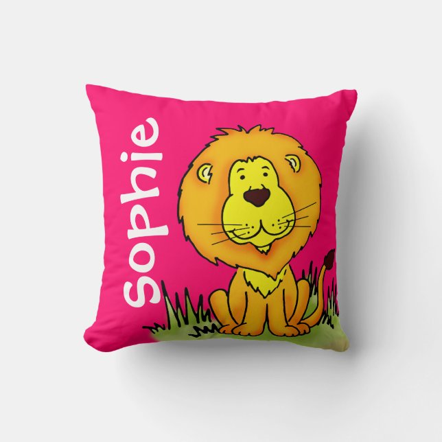 Lion name 2nd birthday keepsake bright pink pillow (Front)