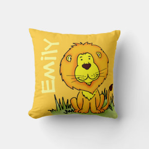 Lion name and birth newborn gift yellow pillow
