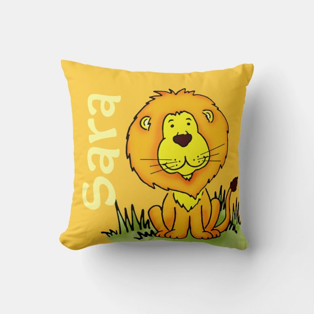 Lion name and birth newborn gift yellow pillow (Front)