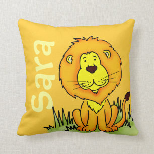 Lion name and birth newborn gift yellow pillow