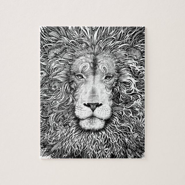 Lion nest black and white jigsaw puzzle (Vertical)