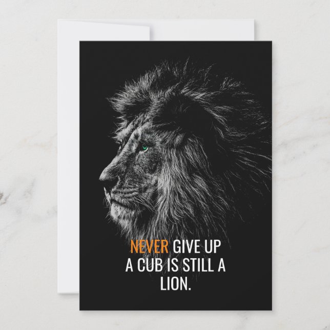 Lion Never Give Up Invitation (Front)