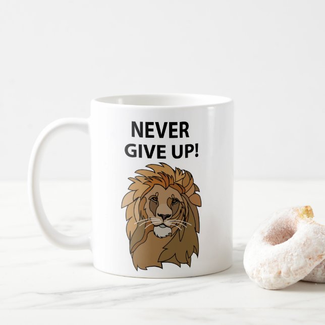 Lion Never Give Up Lion Coffee Mug (With Donut)