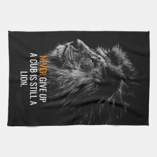 Lion Never Give Up Tea Towel