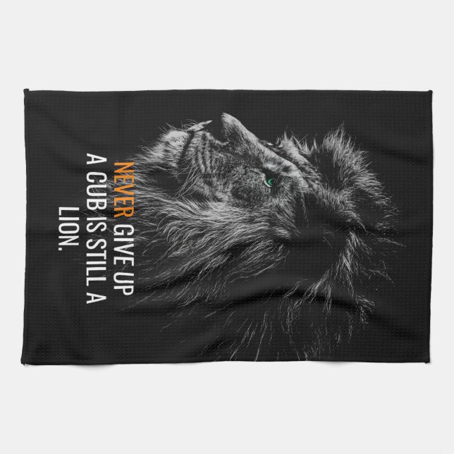 Lion Never Give Up Tea Towel (Horizontal)