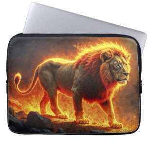 Lion of flames burning volcano fire fantasy art laptop sleeve