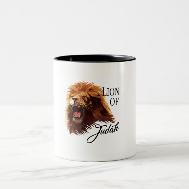 Lion of Judah Evangelical Christian Biblical Two-Tone Coffee Mug (Center)