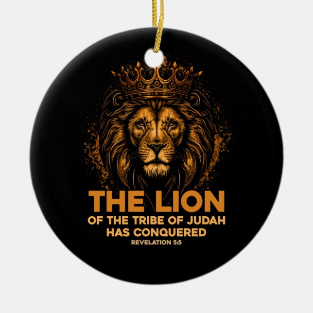 Lion Of Judah Jesus Bible Verse Christian Revelati Ceramic Ornament (Front)