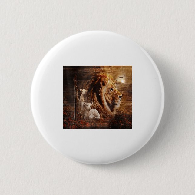Lion Of Judah Lamb God Cross Jesus Light God  6 Cm Round Badge (Front)