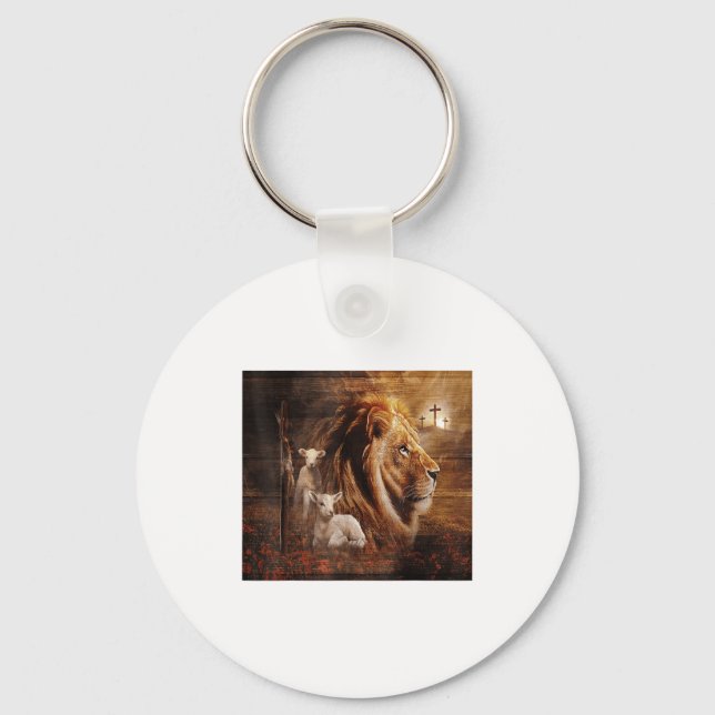 Lion Of Judah Lamb God Cross Jesus Light God  Key Ring (Front)
