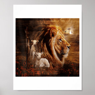 Lion Of Judah Lamb God Cross Jesus Light God  Poster