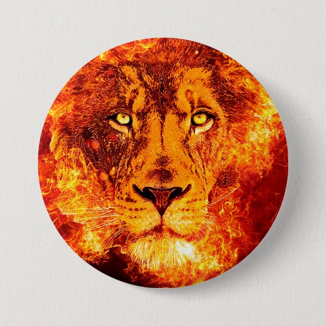Lion of Judah on Fire Medium 7.5 Cm Round Badge (Front)