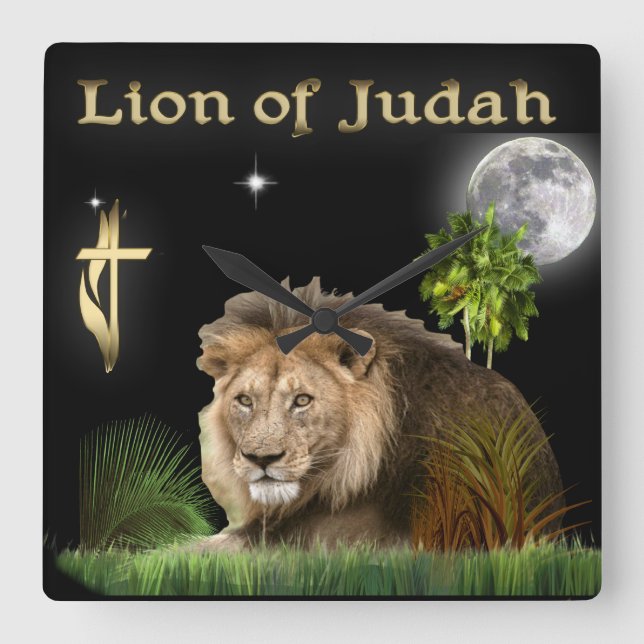 lion of Judah Square Wall Clock (Front)