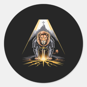 Lion Of Judah Sword And Cross Christian Warrior Classic Round Sticker