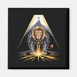 Lion Of Judah Sword And Cross Christian Warrior Magnet