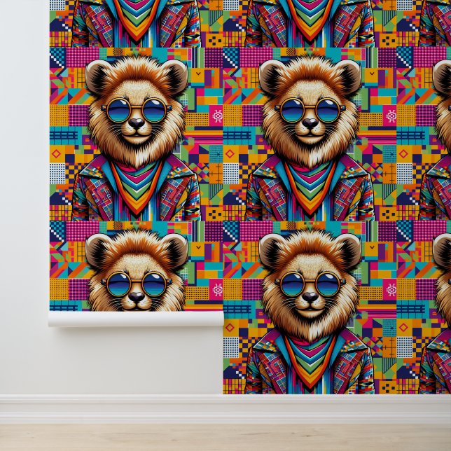 Lion on a colourful geometric background wallpaper (Application)