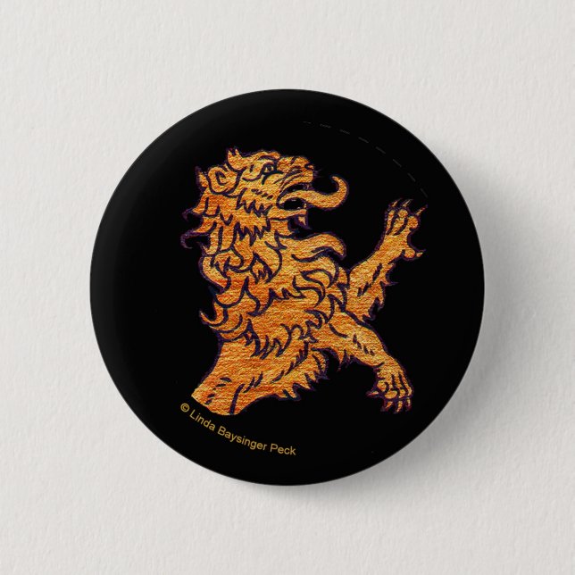 Lion on Black 6 Cm Round Badge (Front)