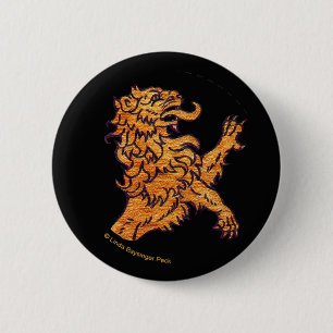 Lion on Black 6 Cm Round Badge