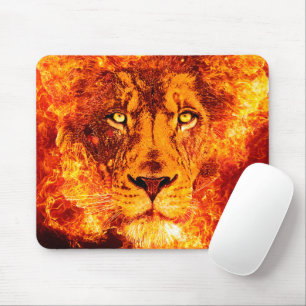 Lion on Fire Mouse Pad
