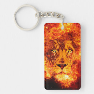 Lion on Fire Red Orange Yellow Key Ring