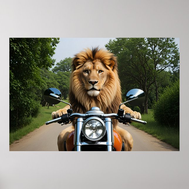 Lion on Motorbike Poster (Front)