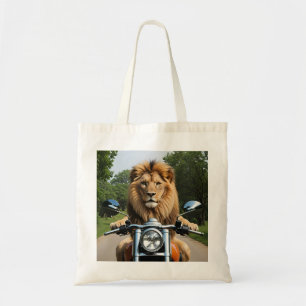 Lion on Motorbike Tote Bag