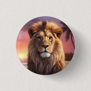 Lion on the beach 3 cm round badge
