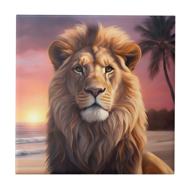 Lion on the beach ceramic tile (Front)