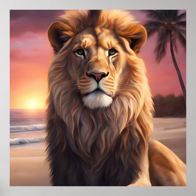 Lion on the beach poster (Front)