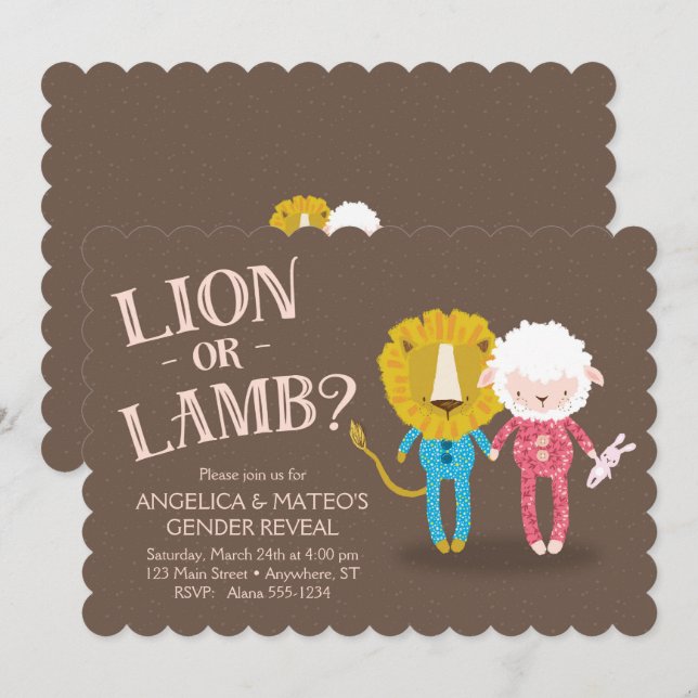 Lion or Lamb Gender Reveal Invitation (Front/Back)