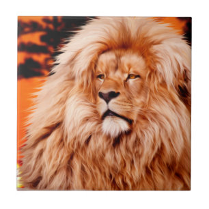Lion Orange African Sky Photo Paint Ceramic Tile