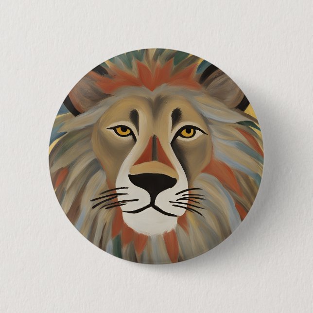 Lion Painting 6 Cm Round Badge (Front)