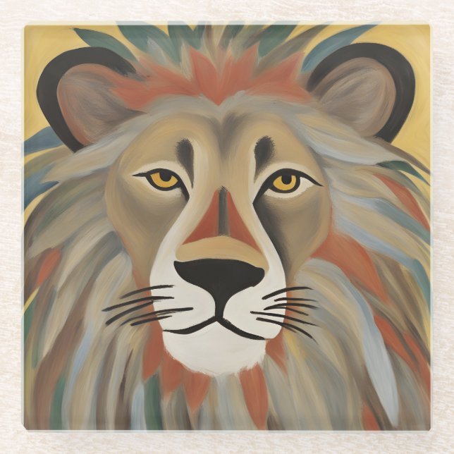 Lion Painting Glass Coaster (Front)